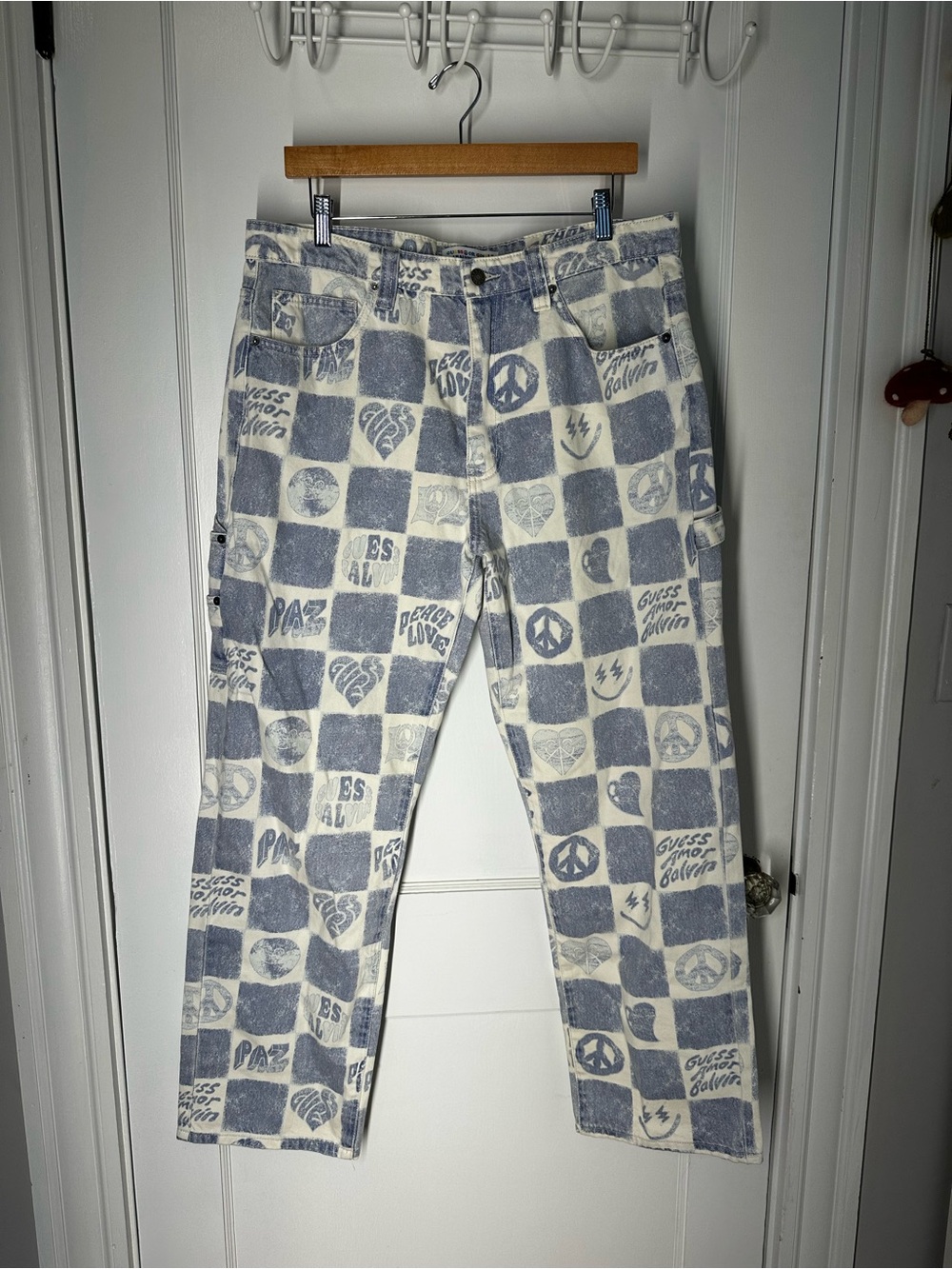 Guess Jeans J Balvin Peace Checkerboard Print Mens Straight Leg